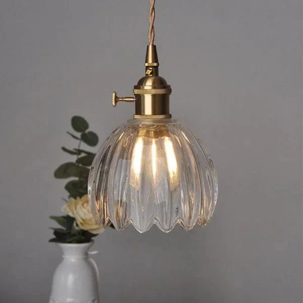 Japońska Retro Szklana Lampa Wisząca Kwiatowa