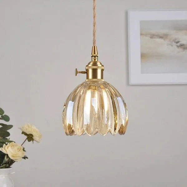 Japońska Retro Szklana Lampa Wisząca Kwiatowa