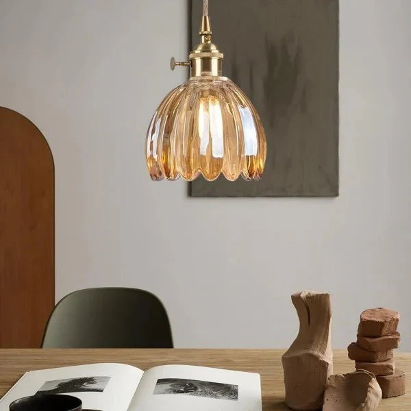 Japońska Retro Szklana Lampa Wisząca Kwiatowa