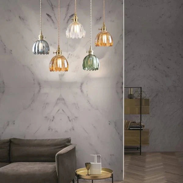 Japońska Retro Szklana Lampa Wisząca Kwiatowa