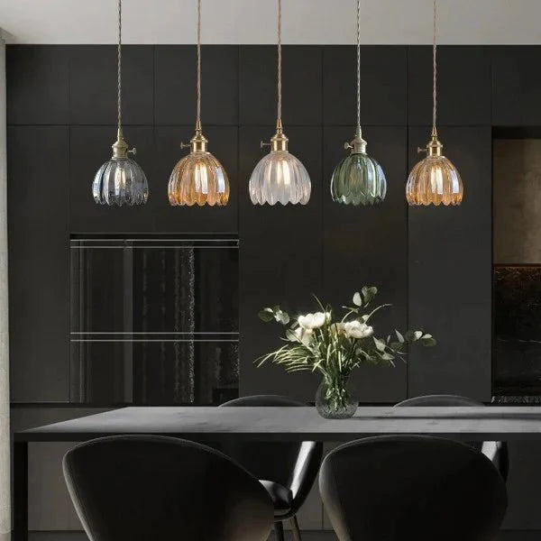 Japońska Retro Szklana Lampa Wisząca Kwiatowa