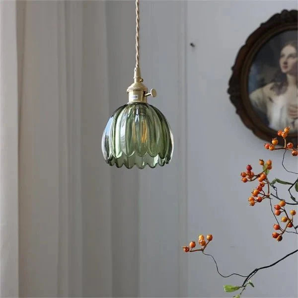 Japońska Retro Szklana Lampa Wisząca Kwiatowa