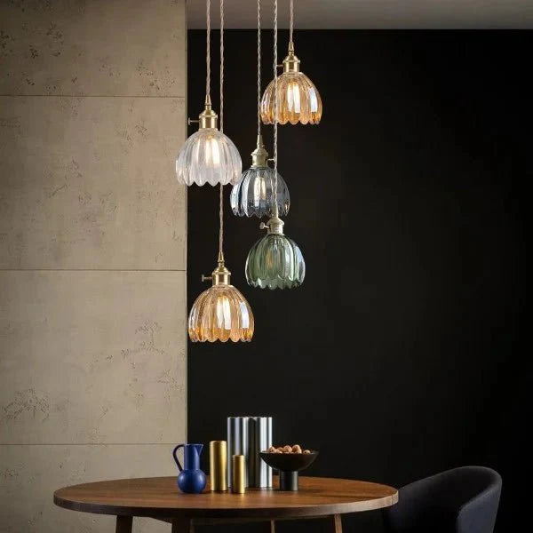 Japońska Retro Szklana Lampa Wisząca Kwiatowa