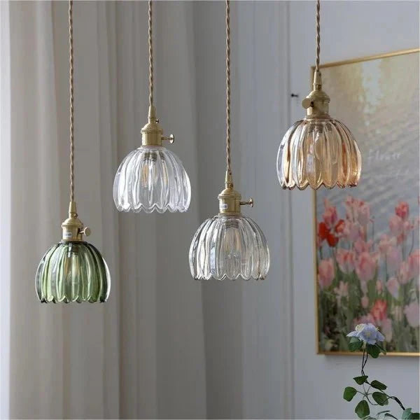 Japońska Retro Szklana Lampa Wisząca Kwiatowa