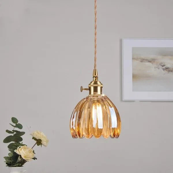 Japońska Retro Szklana Lampa Wisząca Kwiatowa