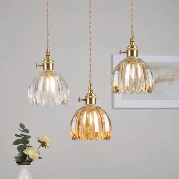 Japońska Retro Szklana Lampa Wisząca Kwiatowa