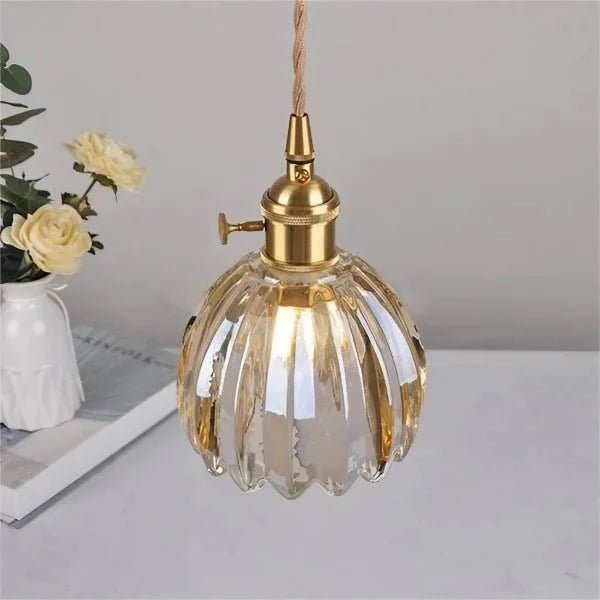 Japońska Retro Szklana Lampa Wisząca Kwiatowa