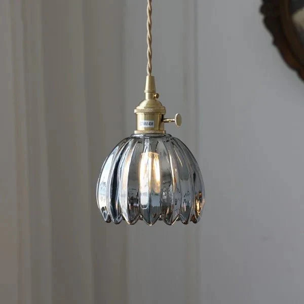 Japońska Retro Szklana Lampa Wisząca Kwiatowa
