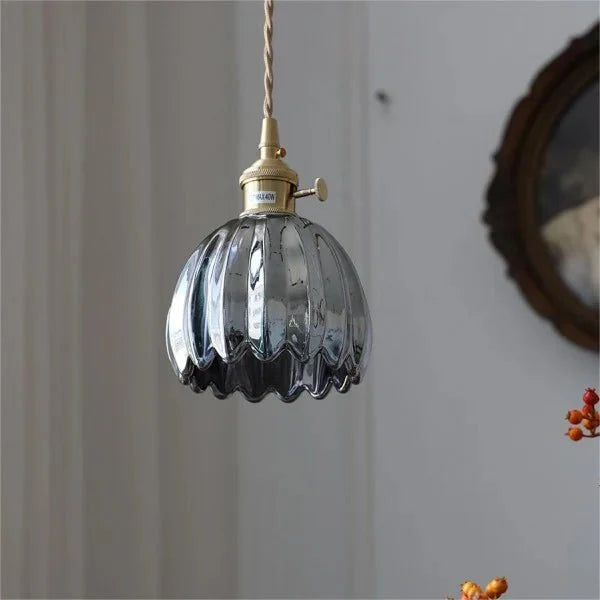 Japońska Retro Szklana Lampa Wisząca Kwiatowa