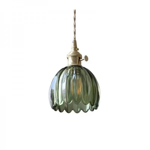 Japońska Retro Szklana Lampa Wisząca Kwiatowa