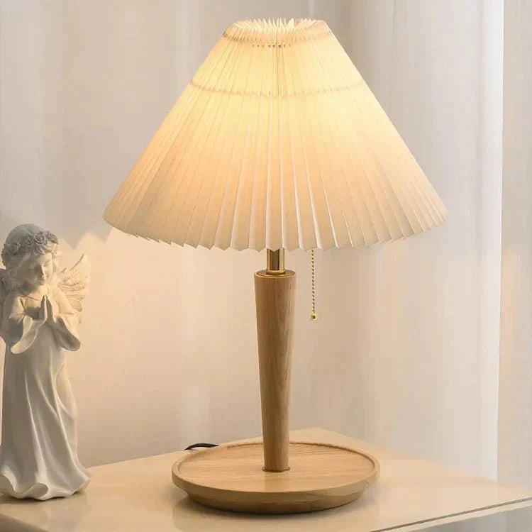 Vintage Geplooide Houten Tafellamp