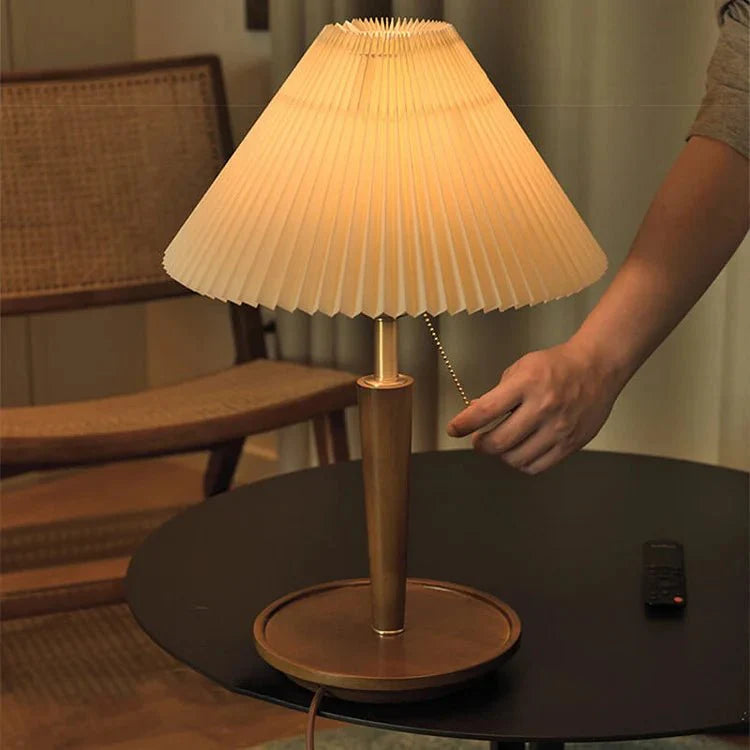Vintage Geplooide Houten Tafellamp