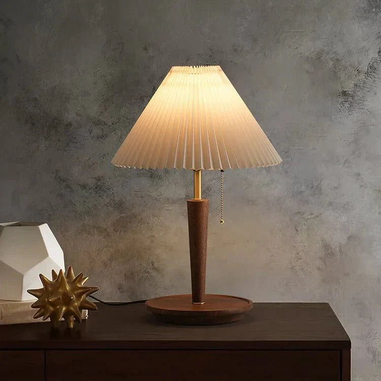 Vintage Geplooide Houten Tafellamp
