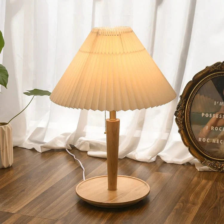 Vintage Geplooide Houten Tafellamp