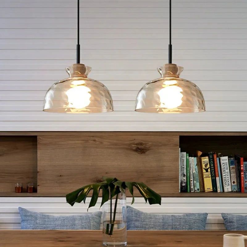 Szklana lampa wisząca Art Ripple drewniana lampa sufitowa