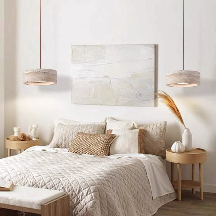 Wisząca lampa LED z kamienia - Styl Wabi Sabi