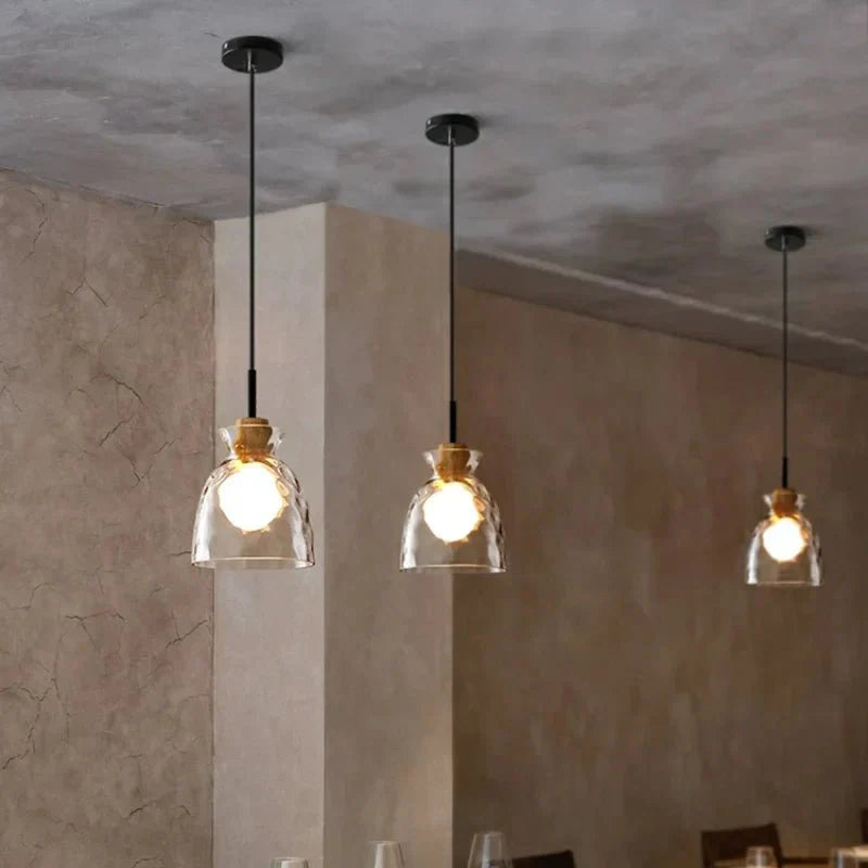 Szklana lampa wisząca Art Ripple drewniana lampa sufitowa